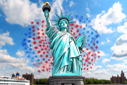 Statue Of Liberty Illustration With American Flag Stars