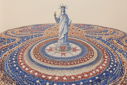 Statue Of Liberty On American Flag Mosaic