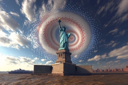 Statue Of Liberty With American Flag Spiral