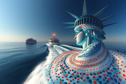 Statue of Liberty with Boats on Ocean