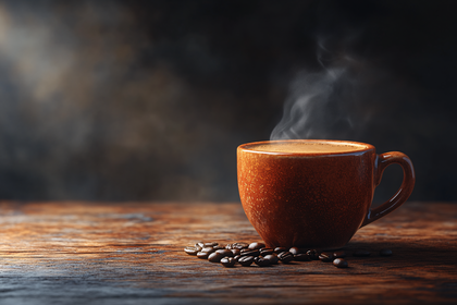 Steaming Coffee Cup On Wooden Table