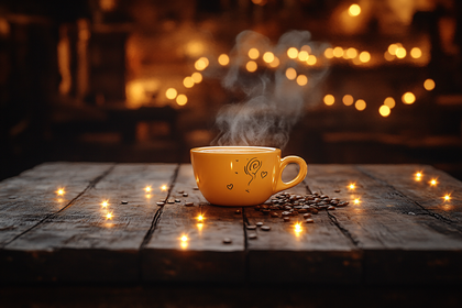 Steaming Coffee Cup On Wooden Table
