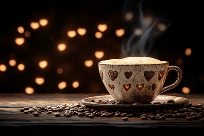 Steaming Coffee Cup With Heart Design