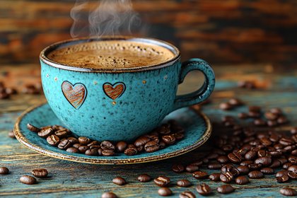 Steaming Coffee Cup With Heart Design