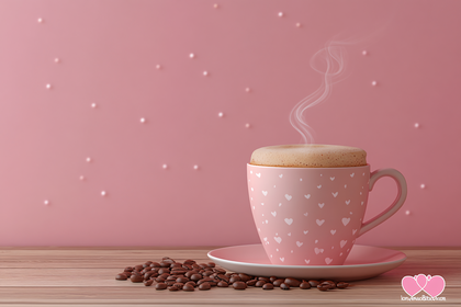 Steaming Coffee Cup With Pink Theme