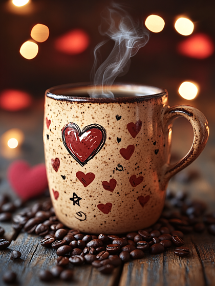 Steaming Coffee Mug with Hearts