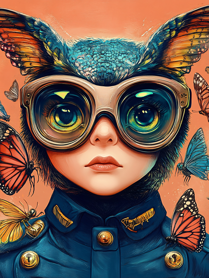 Steampunk Owl Girl With Butterflies