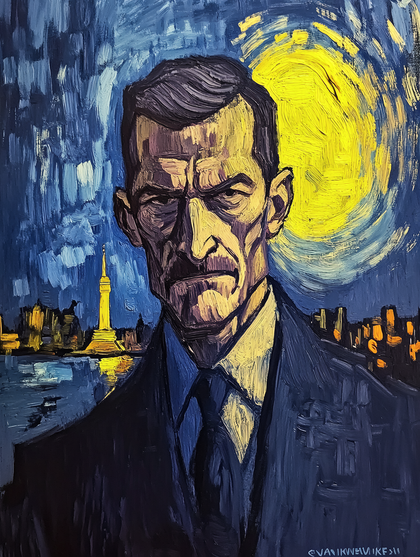 Stern Portrait Against Cityscape