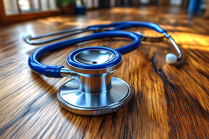 Stethoscope on Wooden Table