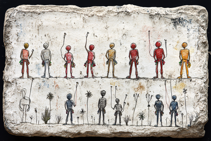 Stick Figures with Ropes on Stone