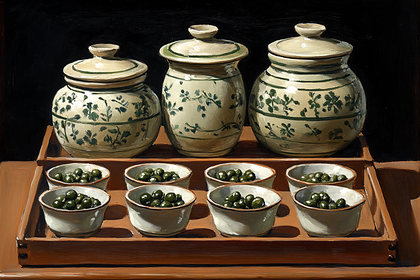 Still Life With Olive Jars And Bowls