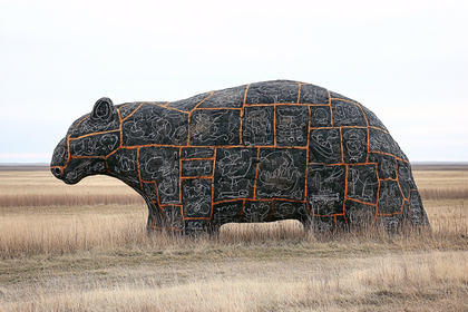 Stone Animal Statue With Drawings