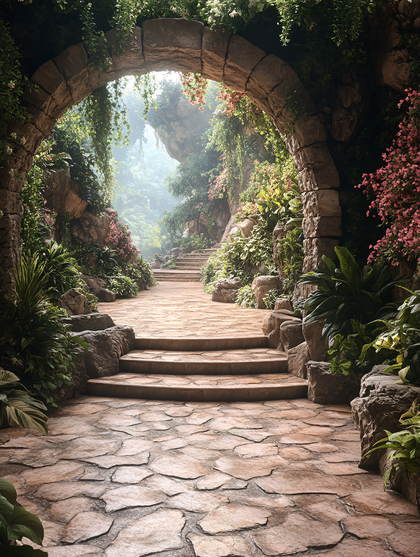 Stone Archway in Lush Garden