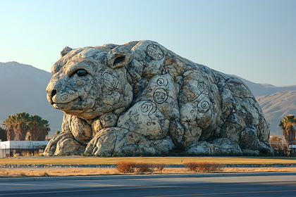 Stone Bear Sculpture With Symbolic Etchings
