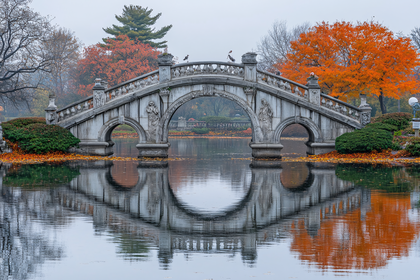 Stone Bridge Reflection in Autumn