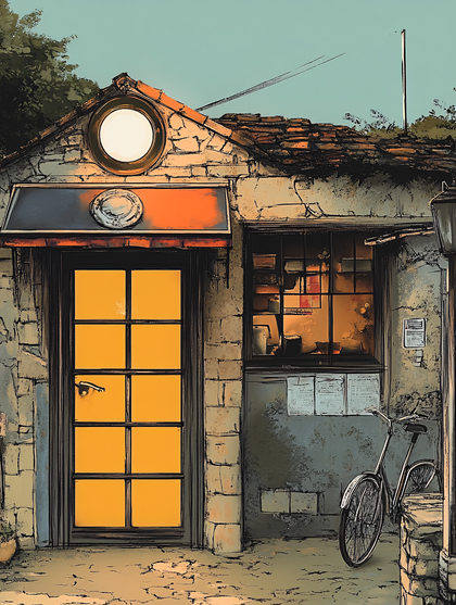 Stone Building Exterior with Yellow Door