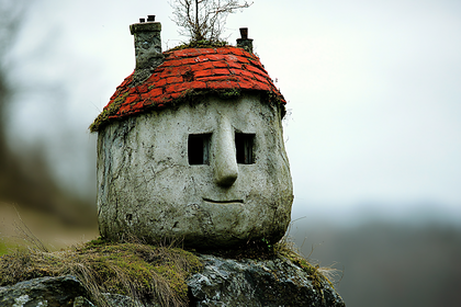 Stone Faced House Sculpture
