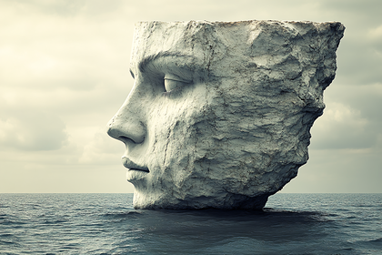 Stone Head Emerging From Water