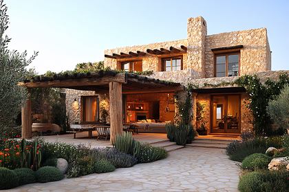 Stone House With Wooden Pergola
