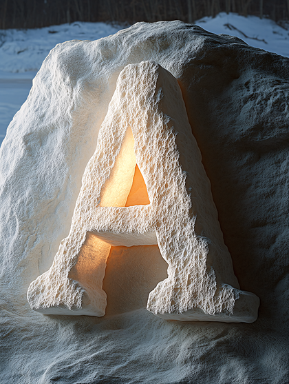 Stone Letter A in Snow