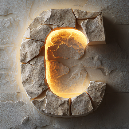 Stone Letter C with Golden Light