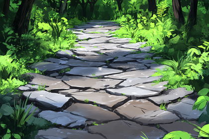 Stone Path In Lush Greenery