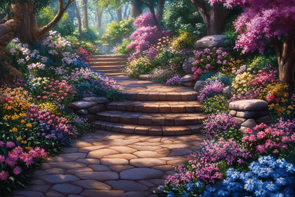 Stone Path Through a Blooming Garden