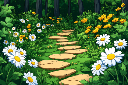 Stone Path Through Flower Garden