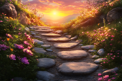 Stone Path To Sunset Paradise