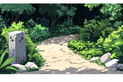 Stone Pillar Path In Lush Green Garden
