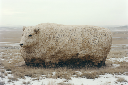 Stone Sheep Sculpture with Drawings