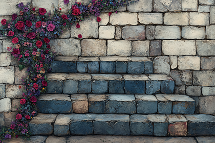 Stone Steps Adorned with Roses