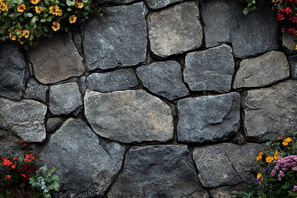 Stone Wall Texture with Flowers