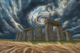 Stonehenge Under Swirling Sky