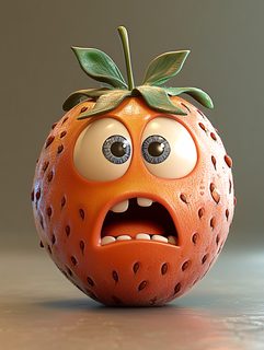 Strawberry Emoji With An Expression Of Fear