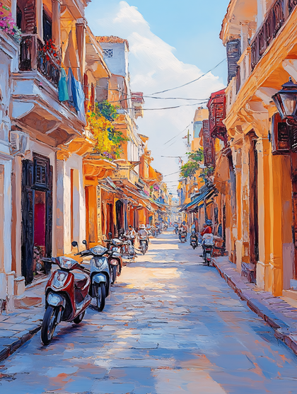 Street Scene With Scooters