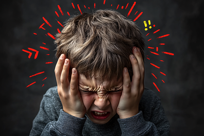 Stressed Child with Red and Yellow Symbols