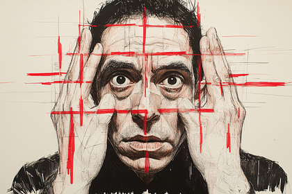 Stressed Man with Red Crosshatch