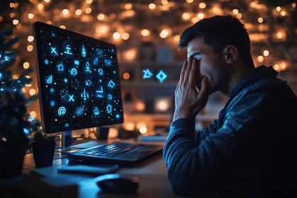 Stressed Man Working Late