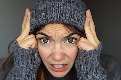 Stressed Woman in Grey Hat