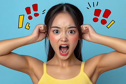 Stressed Woman with Exclamation Marks