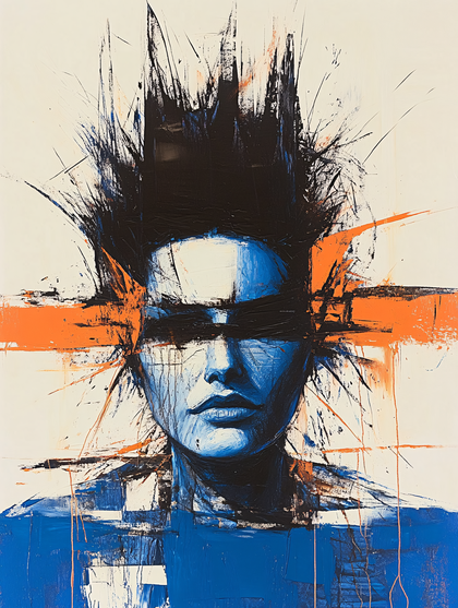 Striking Blue Face Abstract Portrait