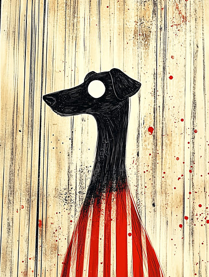 Striking Dog Portrait with Red Stripes