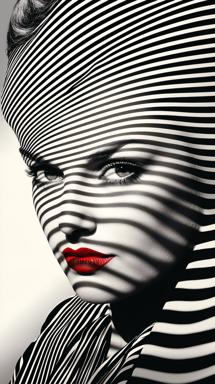 Striped Beauty With Red Lips