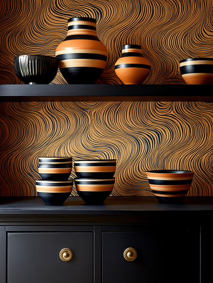 Striped Ceramic Vessels on Shelves
