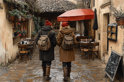 Stroll Through a Rainy European Street