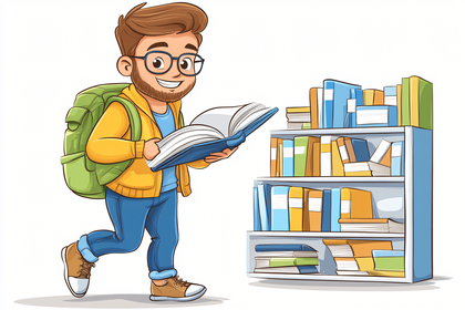 Student Reading by Bookshelf