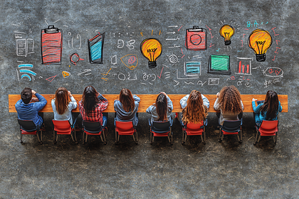 Students At Desk With Chalkboard Ideas