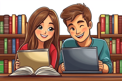 Free Download Cartoon Students Learning Together in Library Vector ...