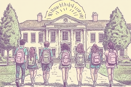 Students Walking Towards University Building